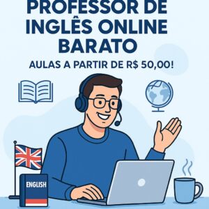 Professor de inglês online ensinando em aula virtual