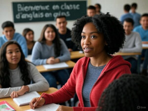 Professor ensinando a aprender inglês online com fluência